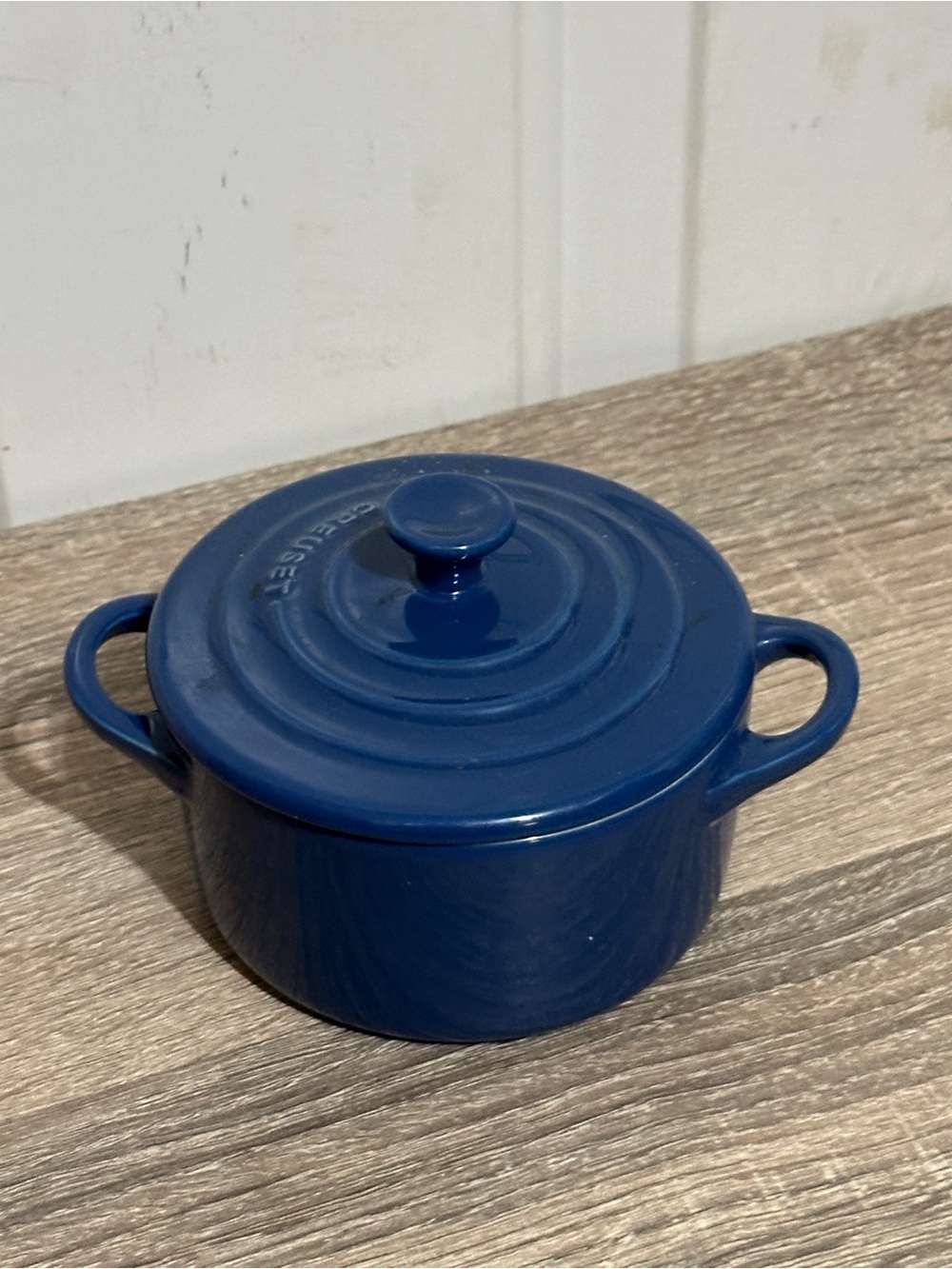 Le Creuset Stoneware Round Mini Cocotte / Petite Casserole 8 oz (blue)